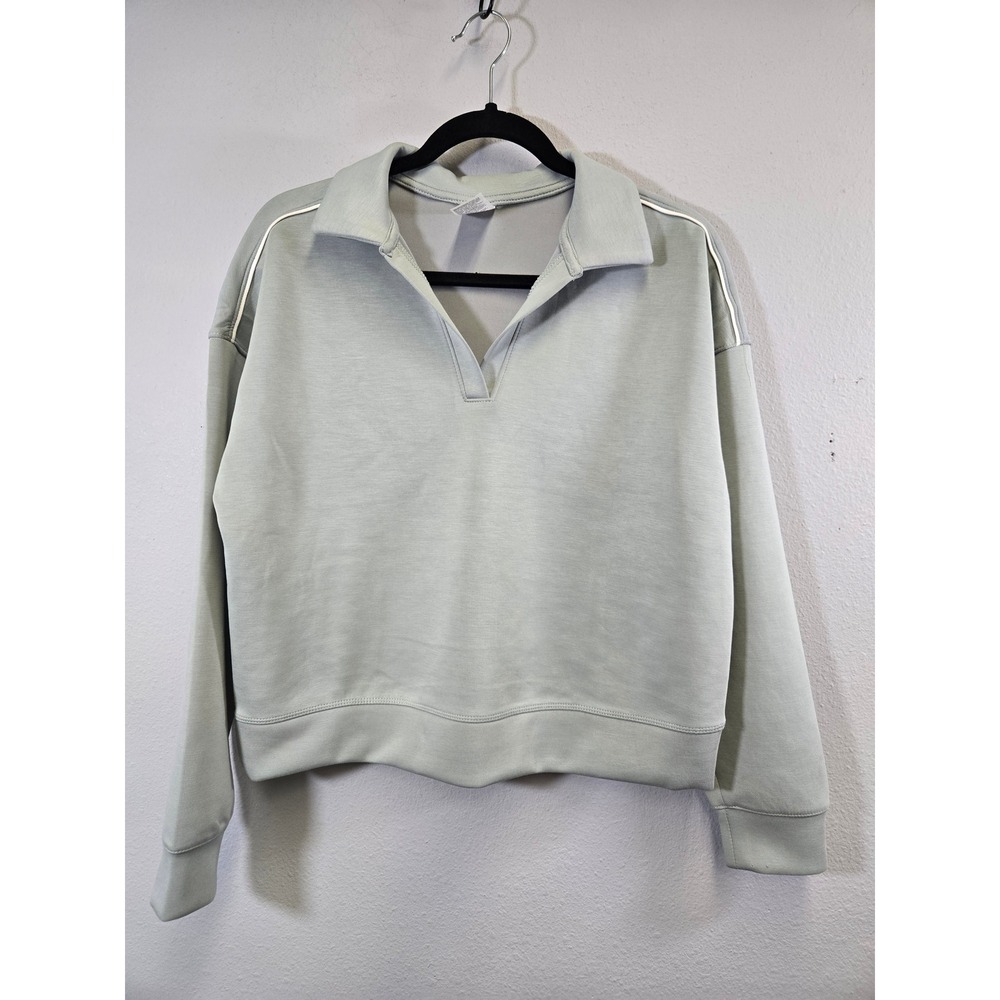 All in Motion Sage Green Collared V-Neck Cropped Sweatshirt Pullover S